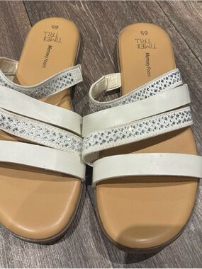 Time and Tru White Rhinestone Slide Sandals
